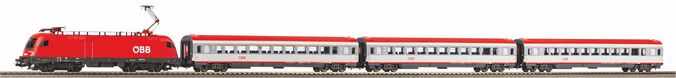 Starter Set Taurus ÖBB w. 3 IC Passenger cars, PIKO A-Track w. Railbed