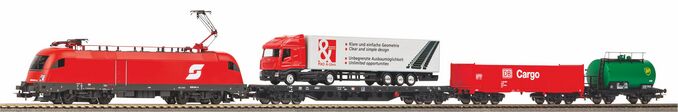 Starter Set Taurus ÖBB w.3 Freight Cars, PIKO A-Track w. Railbed